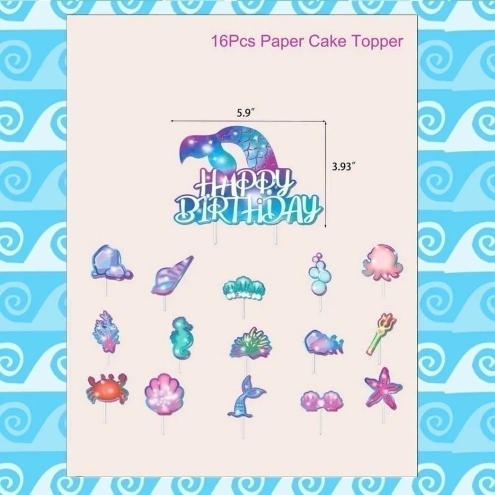 🌺16pcs Marine Life Design Cake Topper